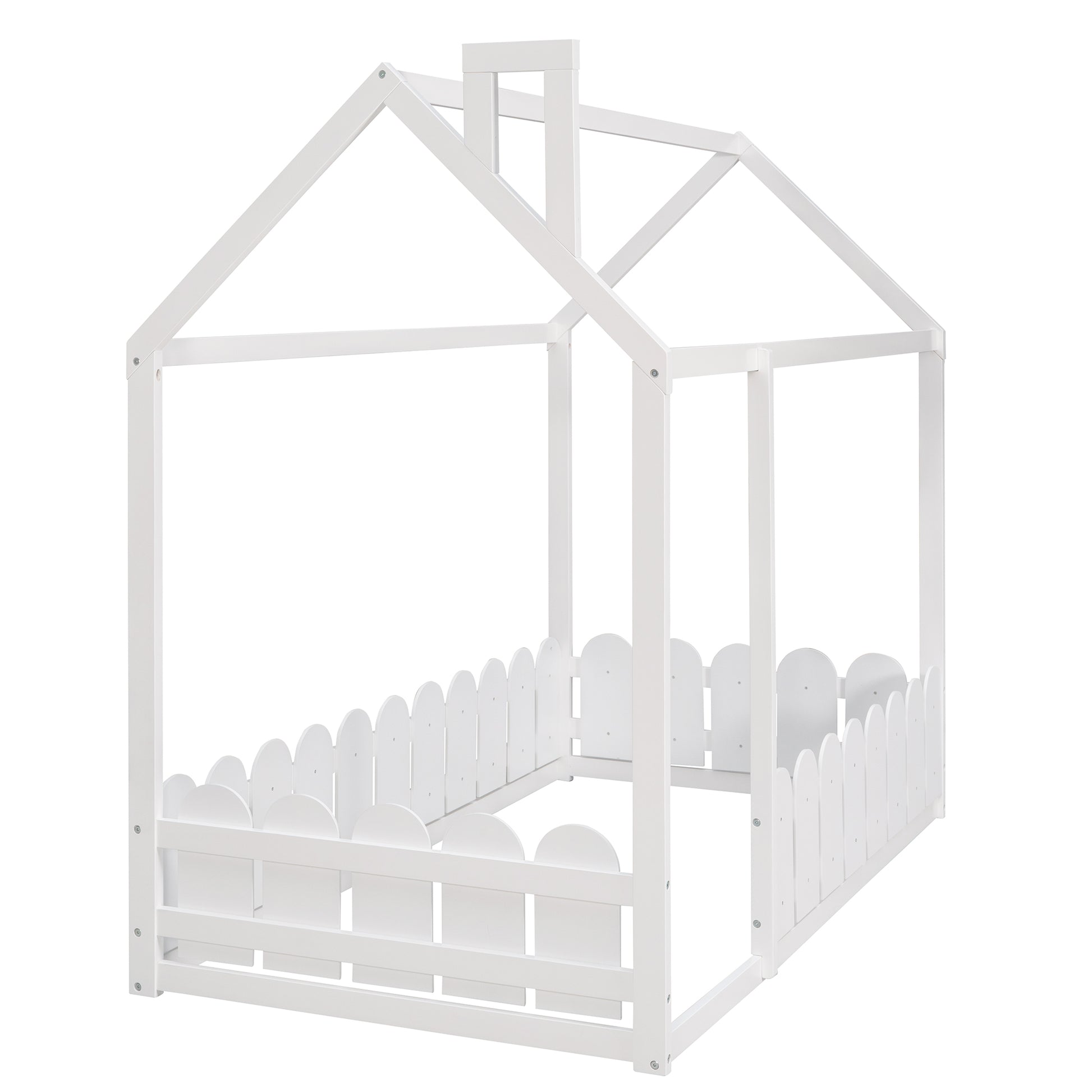 Twin Size Wood Bed House Bed Frame - White