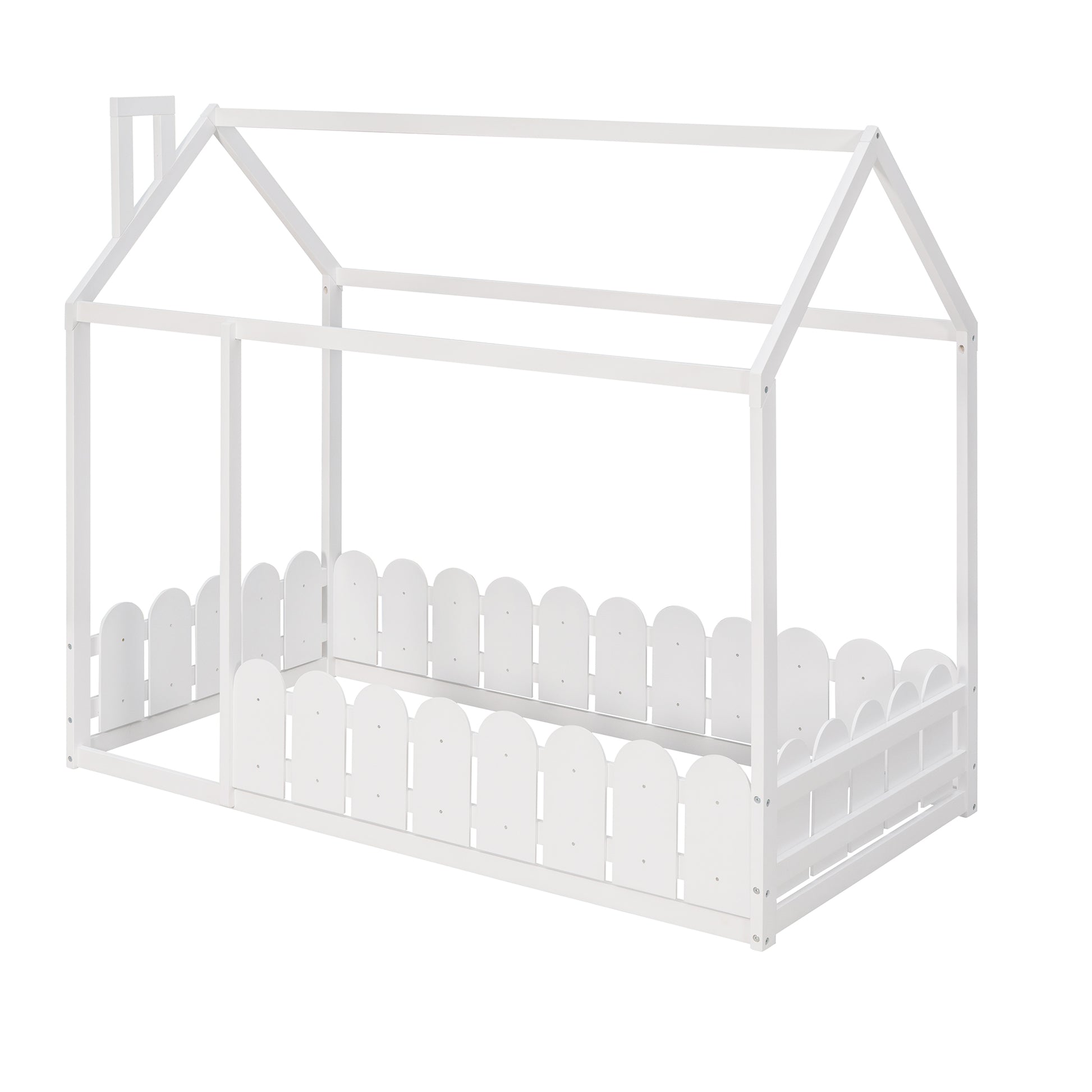 Twin Size Wood Bed House Bed Frame - White