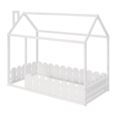 Twin Size Wood Bed House Bed Frame - White