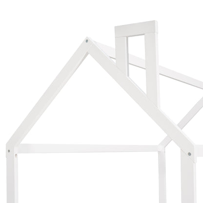 Twin Size Wood Bed House Bed Frame - White