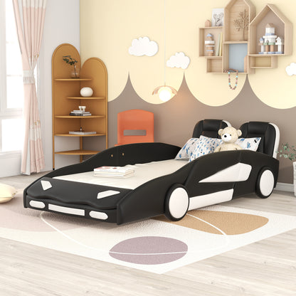 Twin Size Race Car Bed - Black Pine Platform for Bedroom
