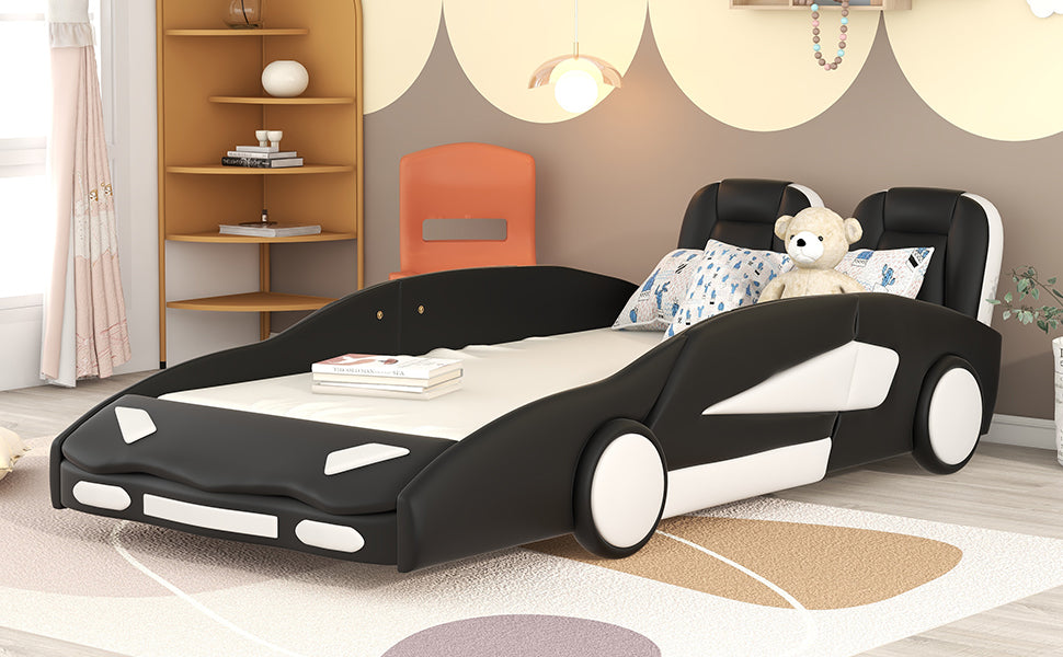Twin Size Race Car Bed - Black Pine Platform for Bedroom