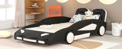 Twin Size Race Car Bed - Black Pine Platform for Bedroom