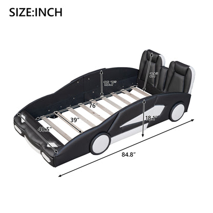 Twin Size Race Car Bed - Black Pine Platform for Bedroom