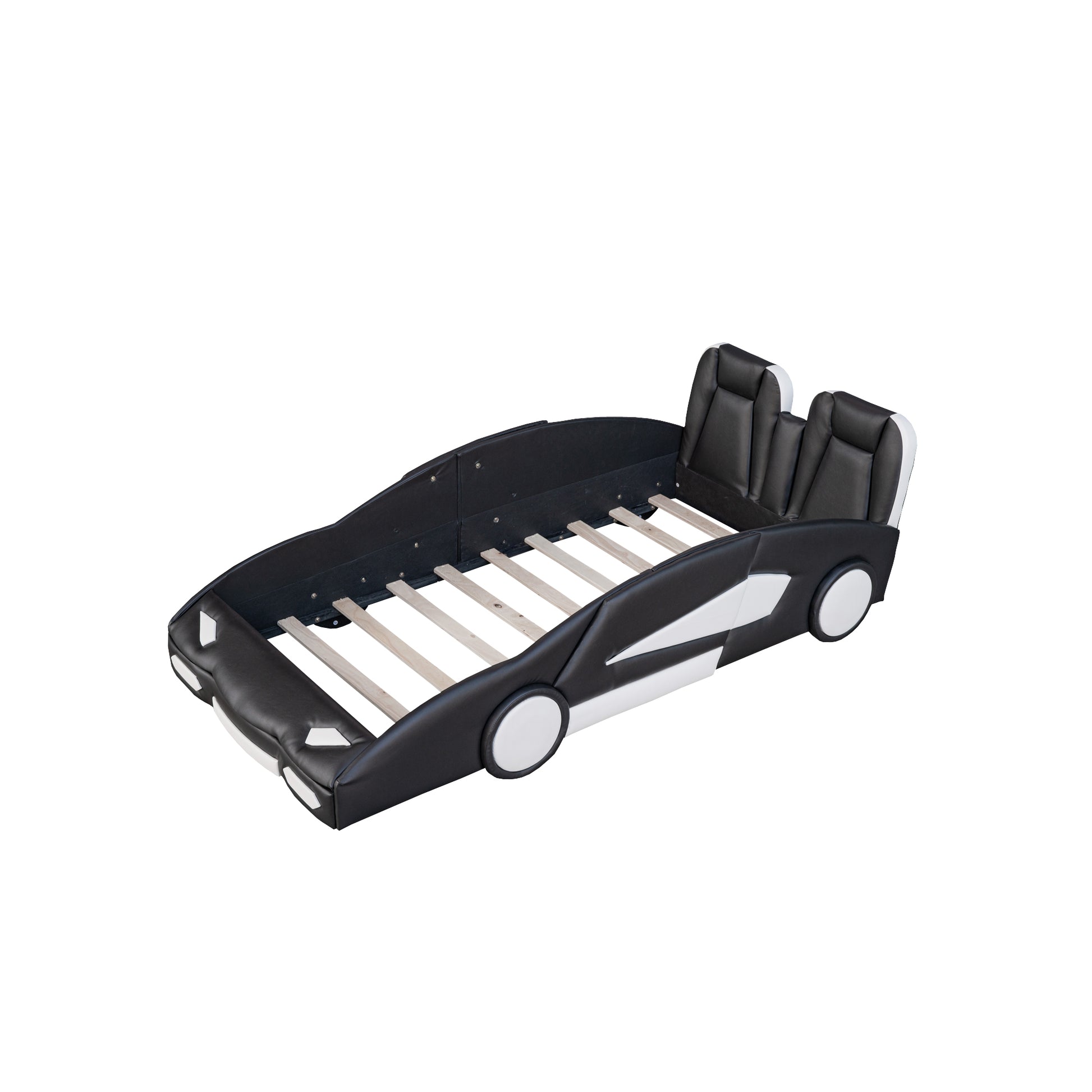Twin Size Race Car Bed - Black Pine Platform for Bedroom