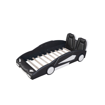 Twin Size Race Car Bed - Black Pine Platform for Bedroom