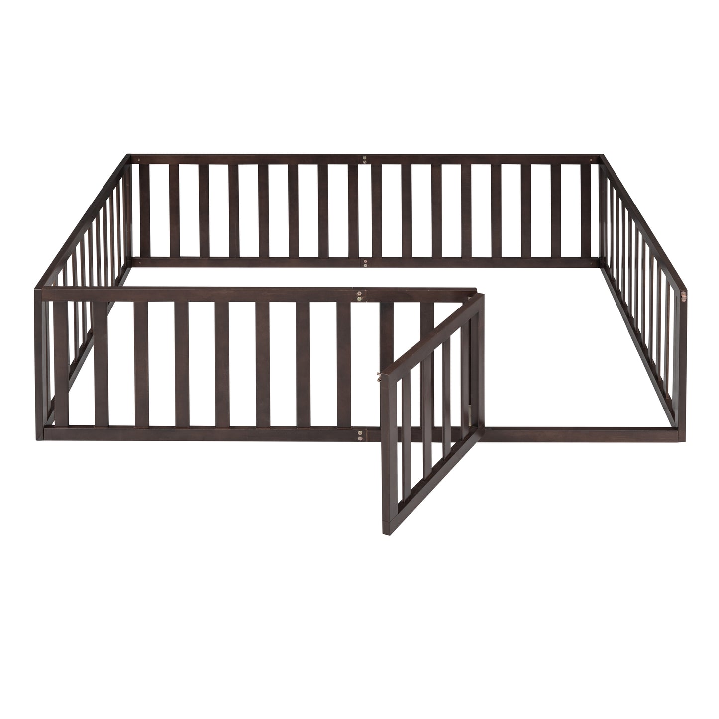 Walnut Solid Wood Full Size Floor Bed Frame for Bedroom