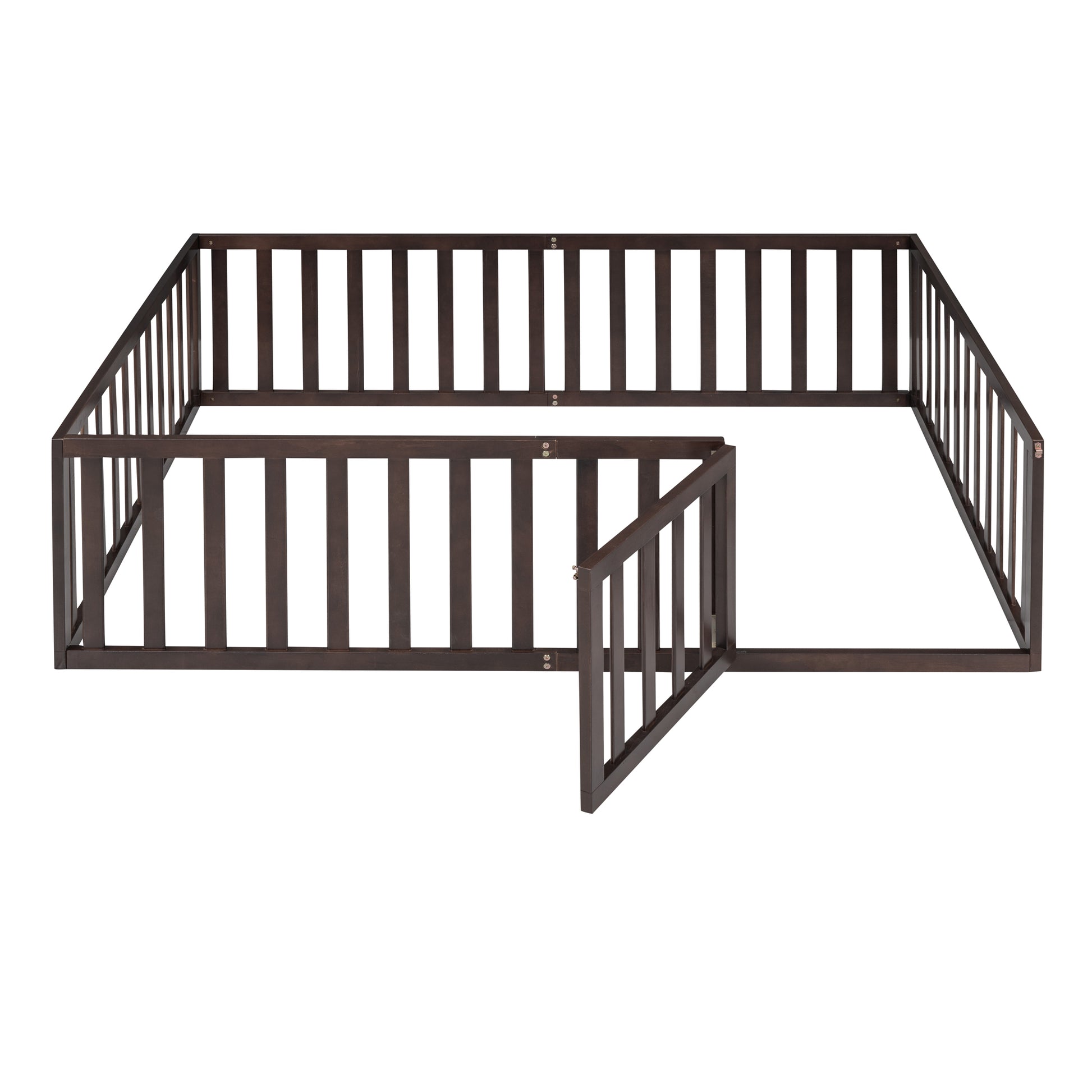 Walnut Solid Wood Full Size Floor Bed Frame for Bedroom