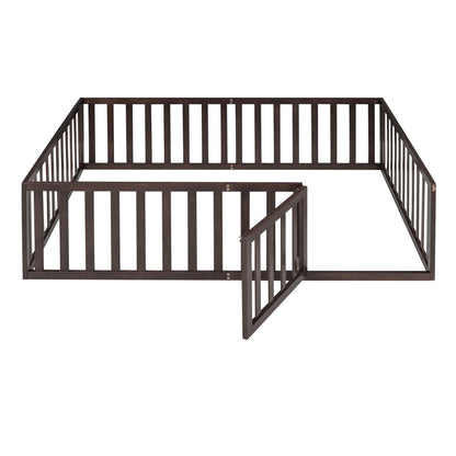 Walnut Solid Wood Full Size Floor Bed Frame for Bedroom