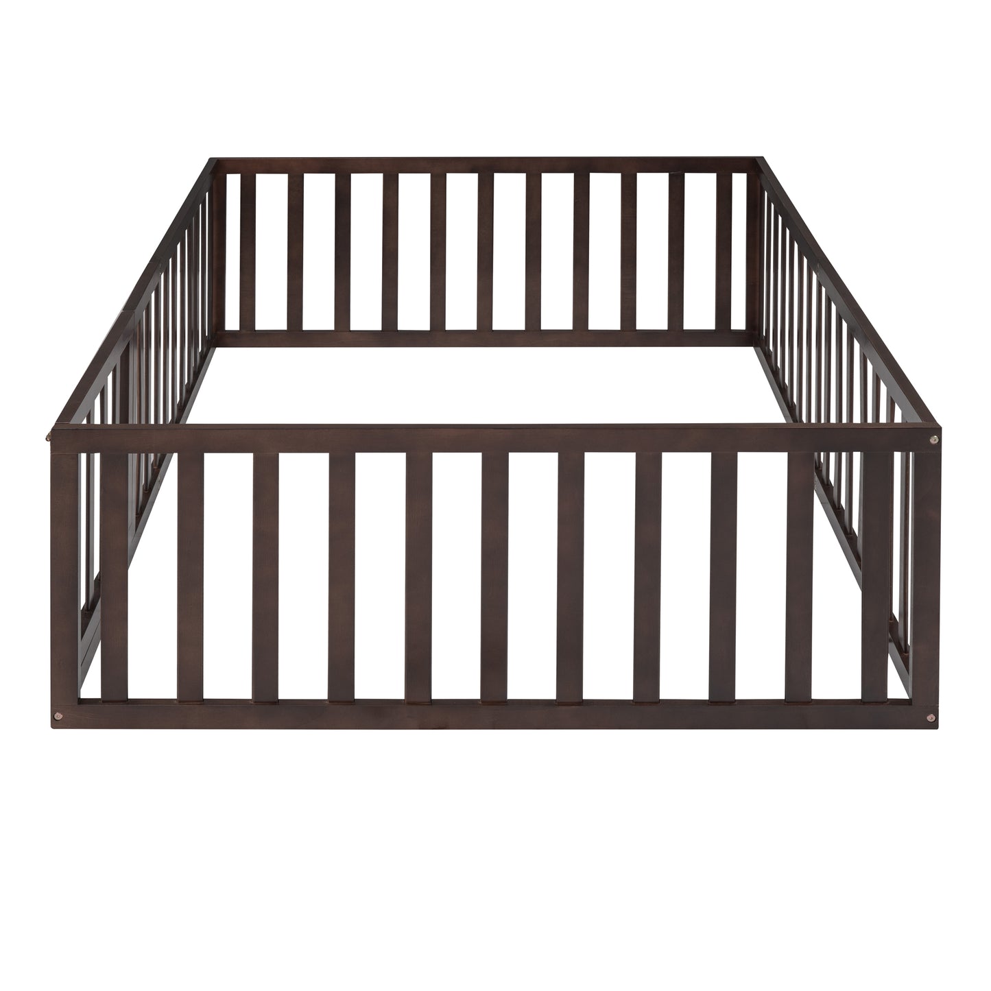 Walnut Solid Wood Full Size Floor Bed Frame for Bedroom