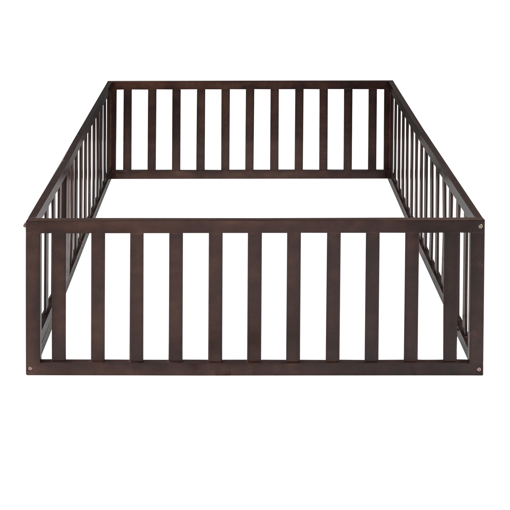 Walnut Solid Wood Full Size Floor Bed Frame for Bedroom