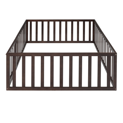 Walnut Solid Wood Full Size Floor Bed Frame for Bedroom