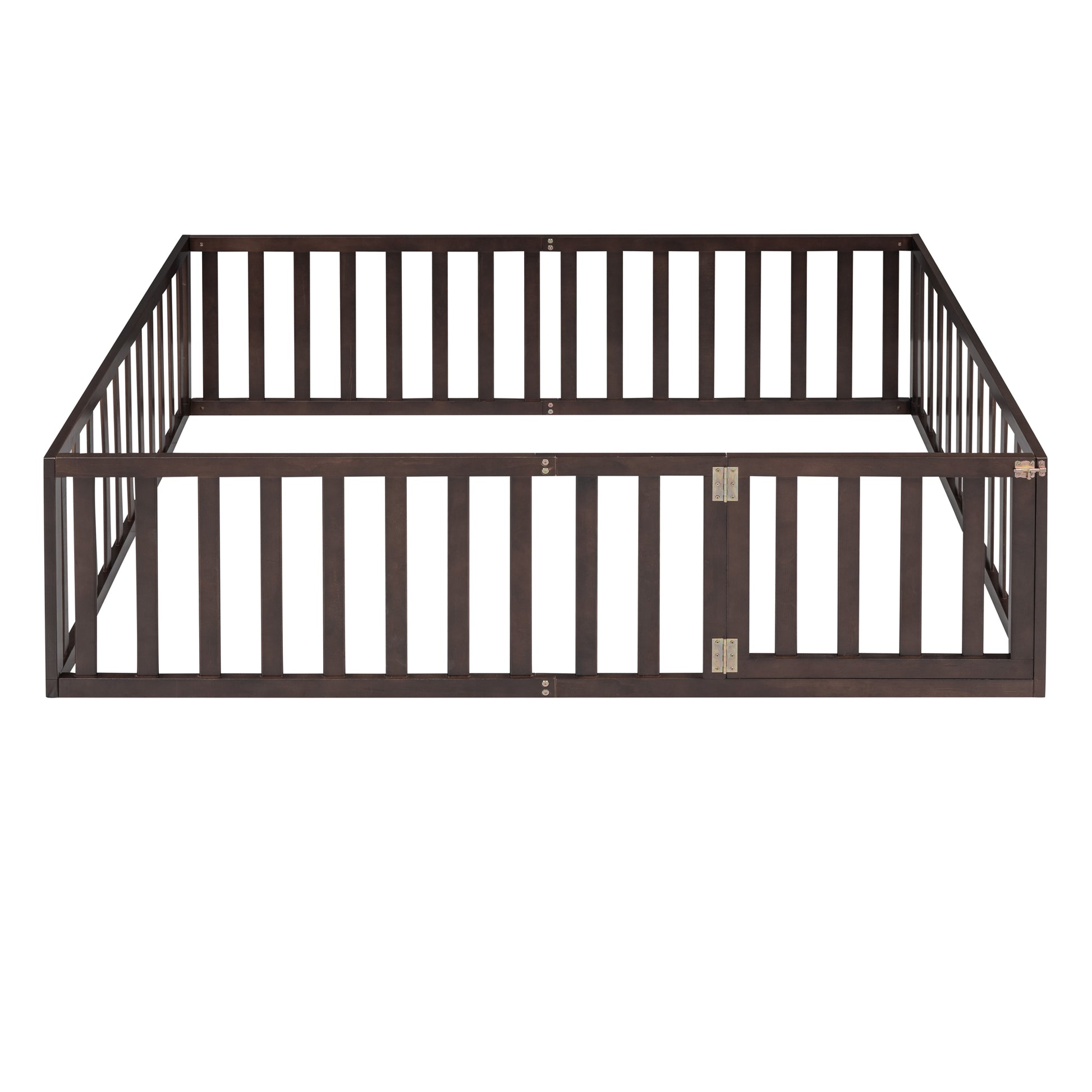 Walnut Solid Wood Full Size Floor Bed Frame for Bedroom