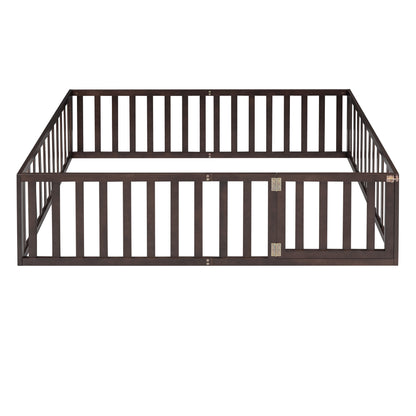 Walnut Solid Wood Full Size Floor Bed Frame for Bedroom