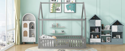 Full Size Gray Wood House Bed Frame