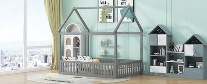Full Size Gray Wood House Bed Frame