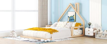 Full Size Pine Wood Bed Frame - House Headboard for Bedroom