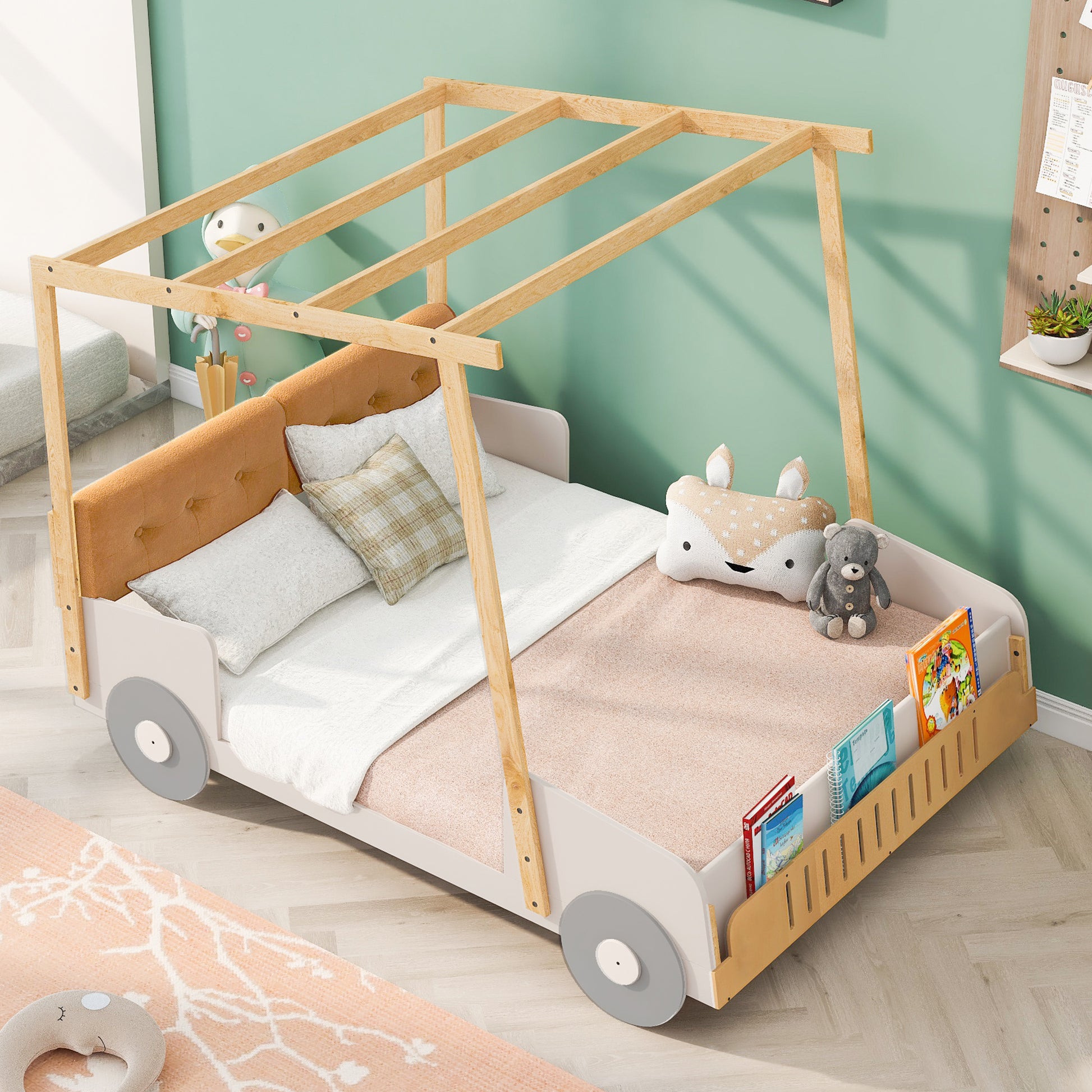 Full Size Car Bed Frame Natural Wood