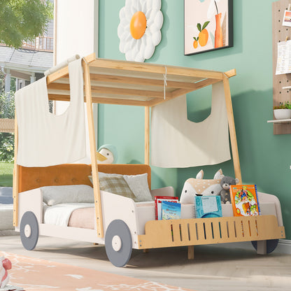 Full Size Car Bed Frame Natural Wood