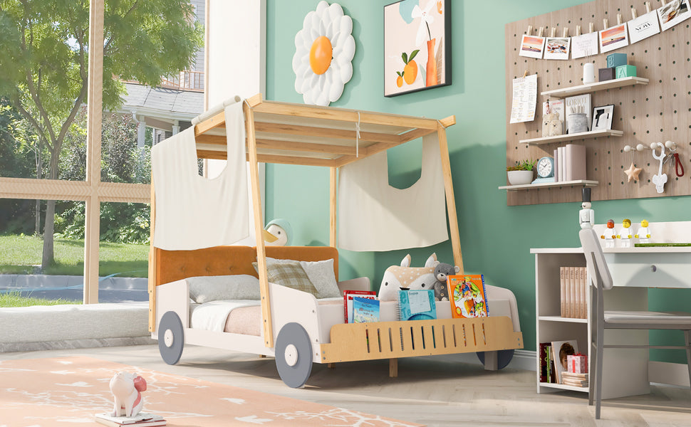 Full Size Car Bed Frame Natural Wood