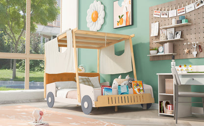 Full Size Car Bed Frame Natural Wood