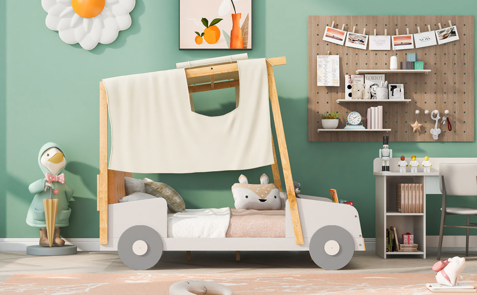 Full Size Car Bed Frame Natural Wood