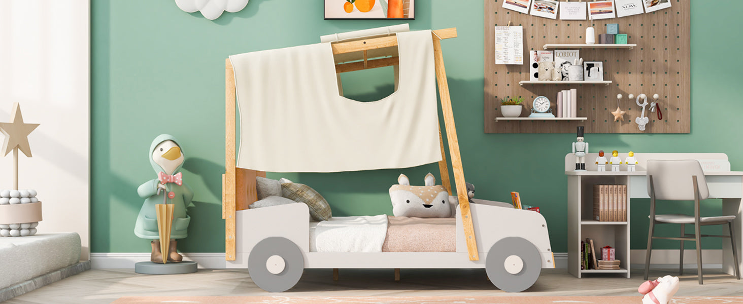 Full Size Car Bed Frame Natural Wood