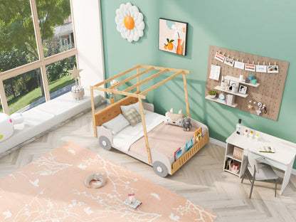 Full Size Car Bed Frame Natural Wood