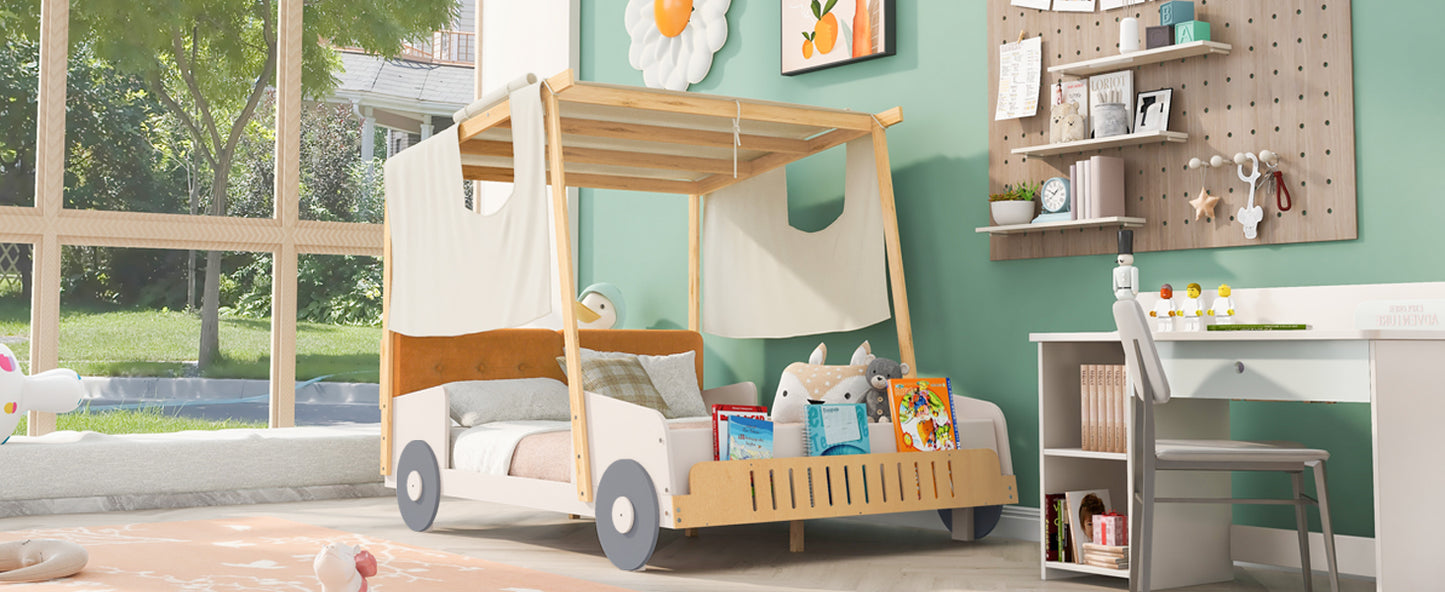 Full Size Car Bed Frame Natural Wood