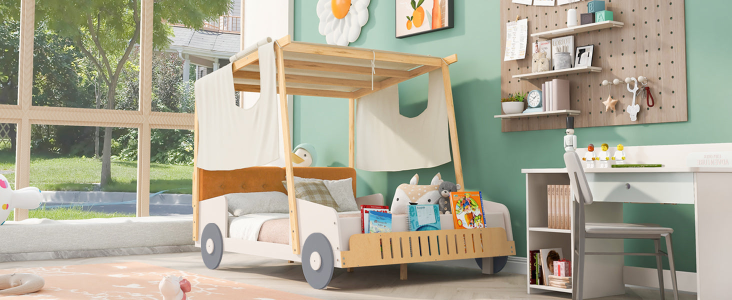 Full Size Car Bed Frame Natural Wood