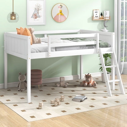 Twin Size Wood Loft Bed with Ladder - White for Bedroom