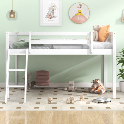 Twin Size Wood Loft Bed with Ladder - White for Bedroom