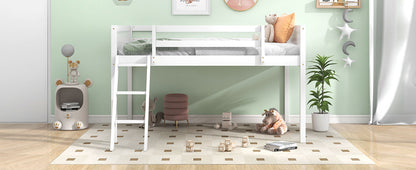 Twin Size Wood Loft Bed with Ladder - White for Bedroom