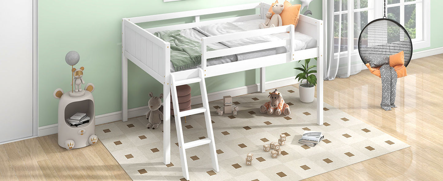 Twin Size Wood Loft Bed with Ladder - White for Bedroom