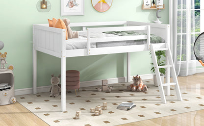 Twin Size Wood Loft Bed with Ladder - White for Bedroom
