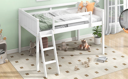 Twin Size Wood Loft Bed with Ladder - White for Bedroom