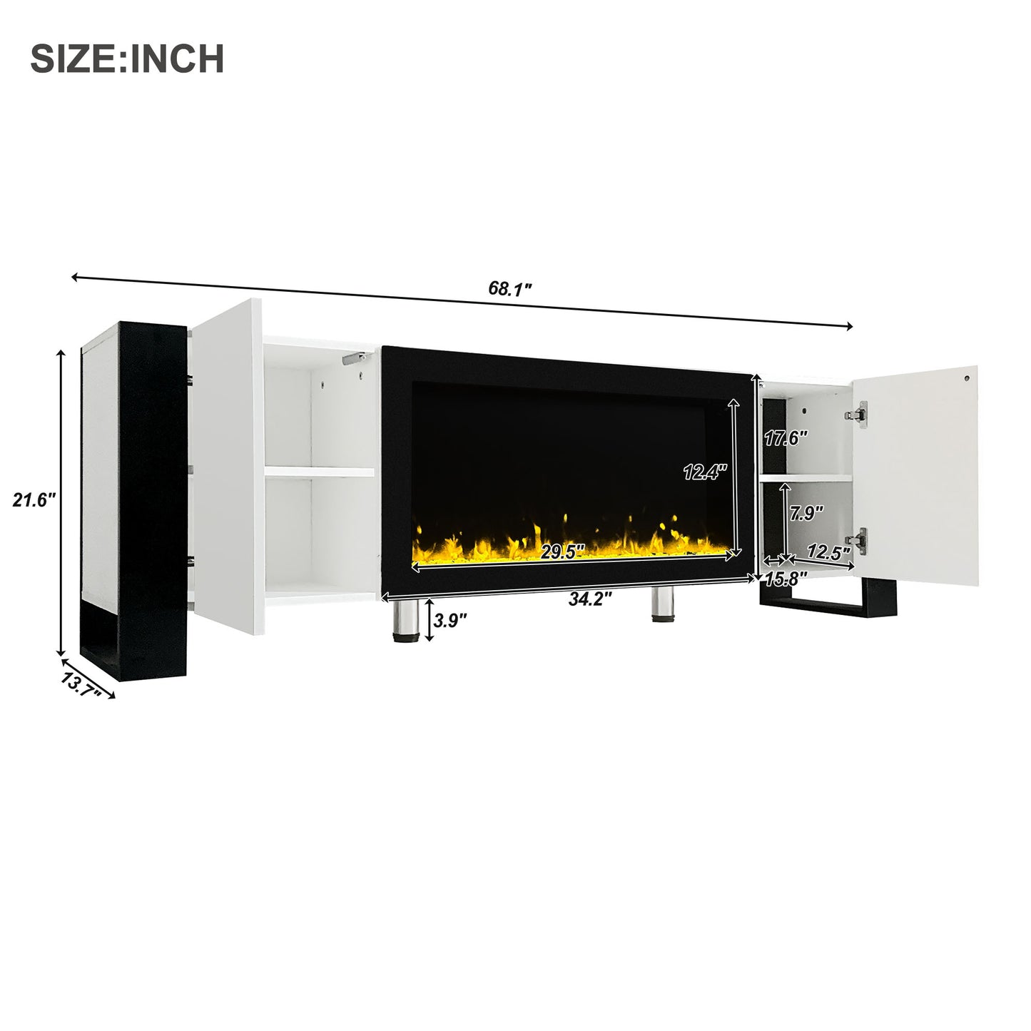 White MDF TV Stand with Electronic Fireplace - Storage & Style