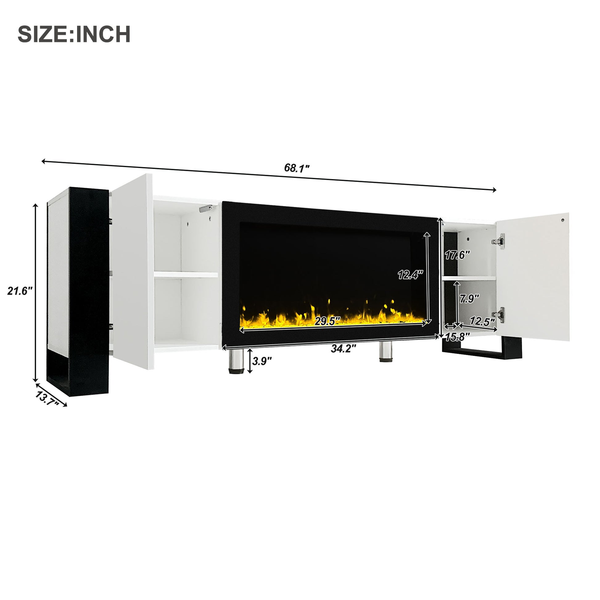 White MDF TV Stand with Electronic Fireplace - Storage & Style