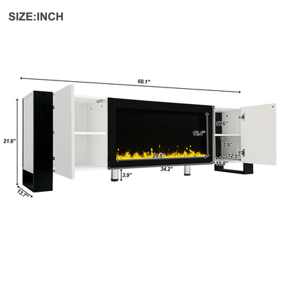 White MDF TV Stand with Electronic Fireplace - Storage & Style