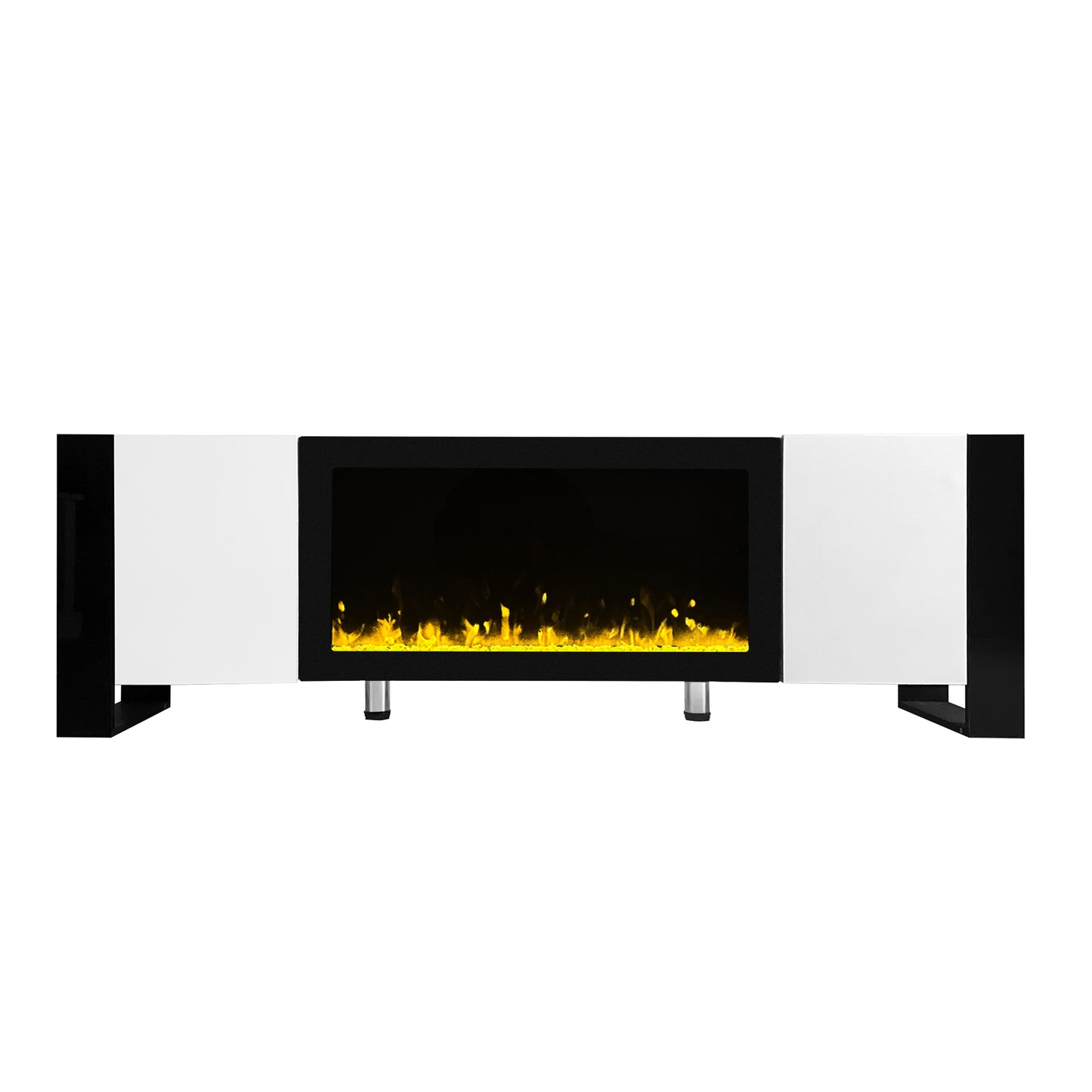 White MDF TV Stand with Electronic Fireplace - Storage & Style