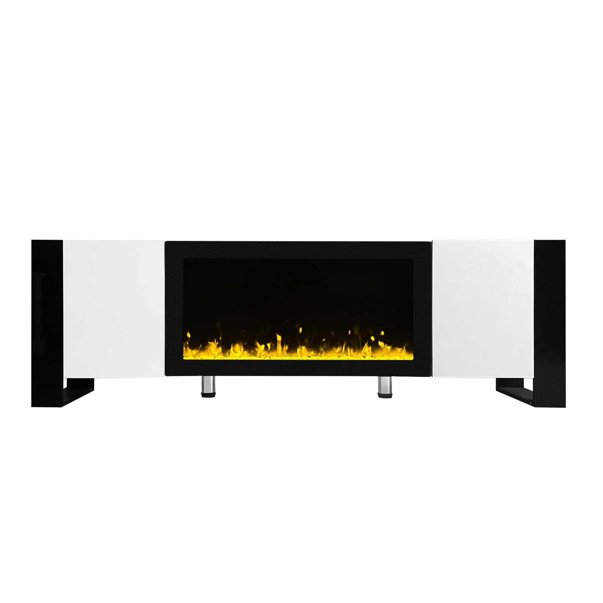 White MDF TV Stand with Electronic Fireplace - Storage & Style