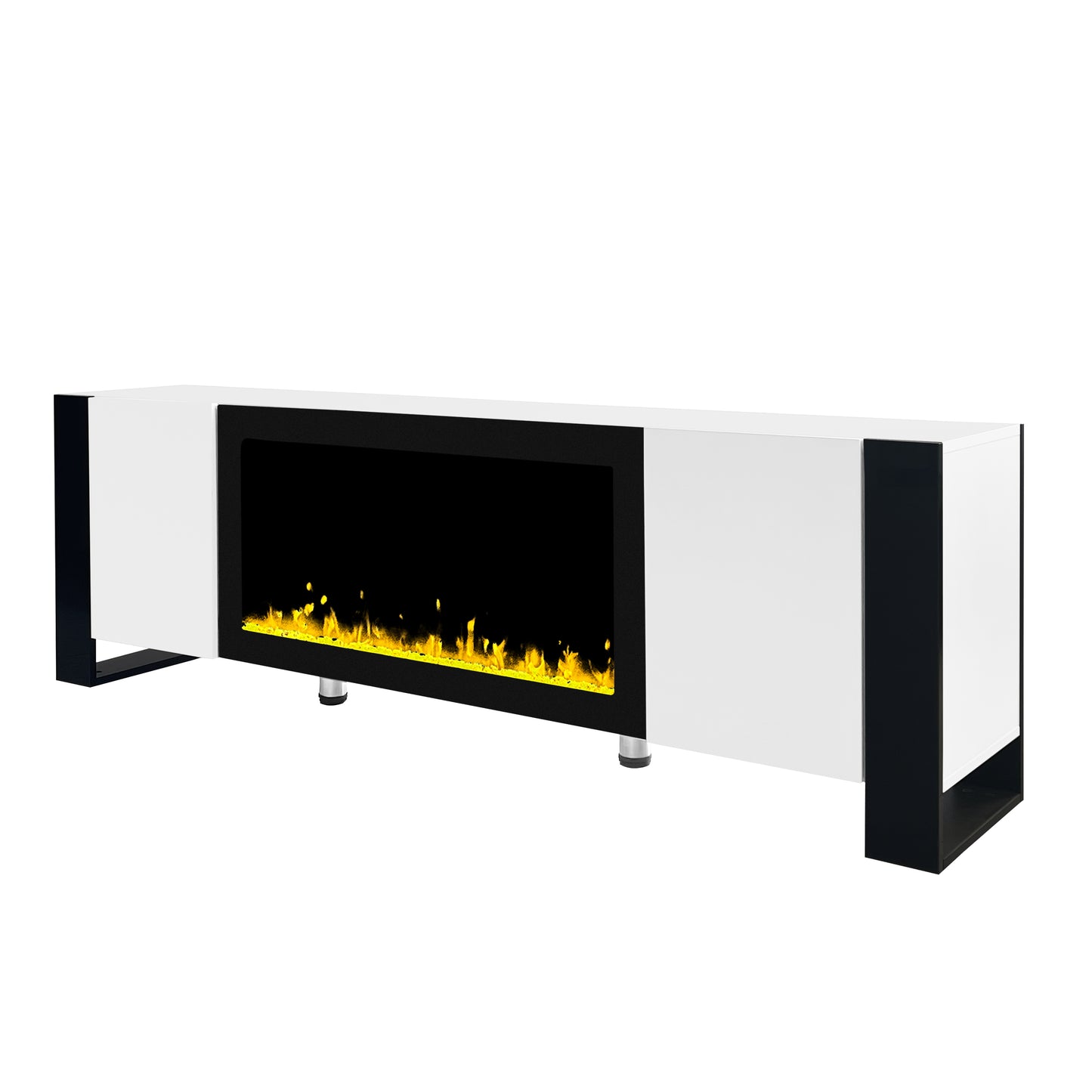 White MDF TV Stand with Electronic Fireplace - Storage & Style