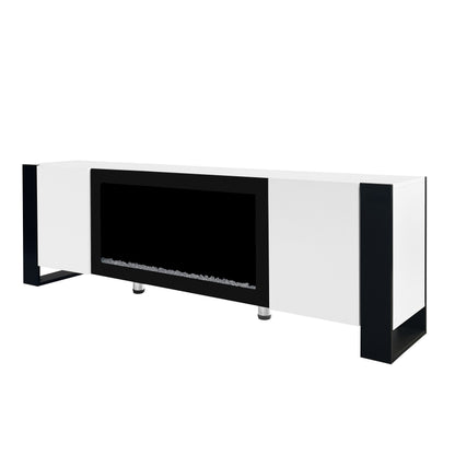 White MDF TV Stand with Electronic Fireplace - Storage & Style