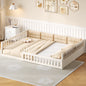 Wood Full Size Upholstered Platform Bed with Guardrail and Pillow, Beige
