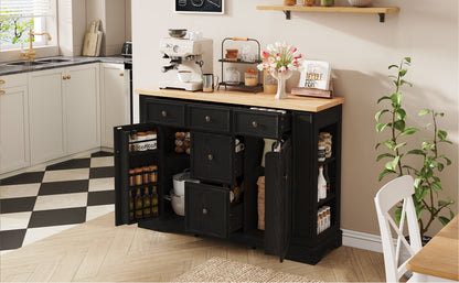 Black MDF Sideboard Buffet Cabinet - 5 Drawers Storage