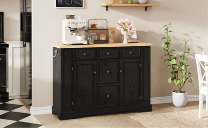 Black MDF Sideboard Buffet Cabinet - 5 Drawers Storage