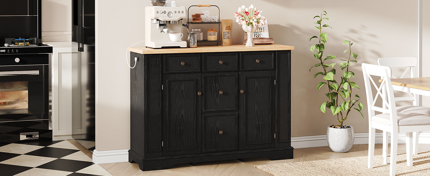 Black MDF Sideboard Buffet Cabinet - 5 Drawers Storage