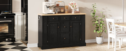 Black MDF Sideboard Buffet Cabinet - 5 Drawers Storage