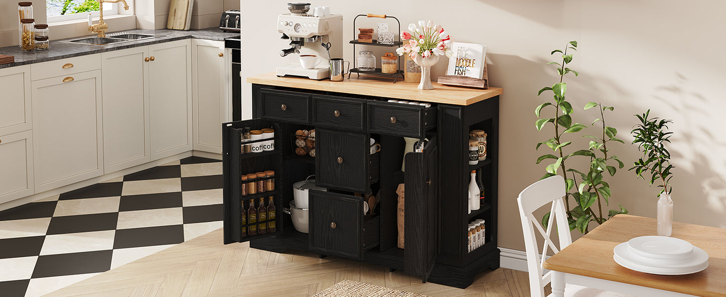 Black MDF Sideboard Buffet Cabinet - 5 Drawers Storage