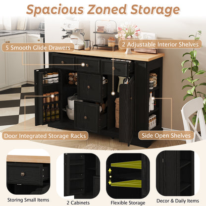 Black MDF Sideboard Buffet Cabinet - 5 Drawers Storage